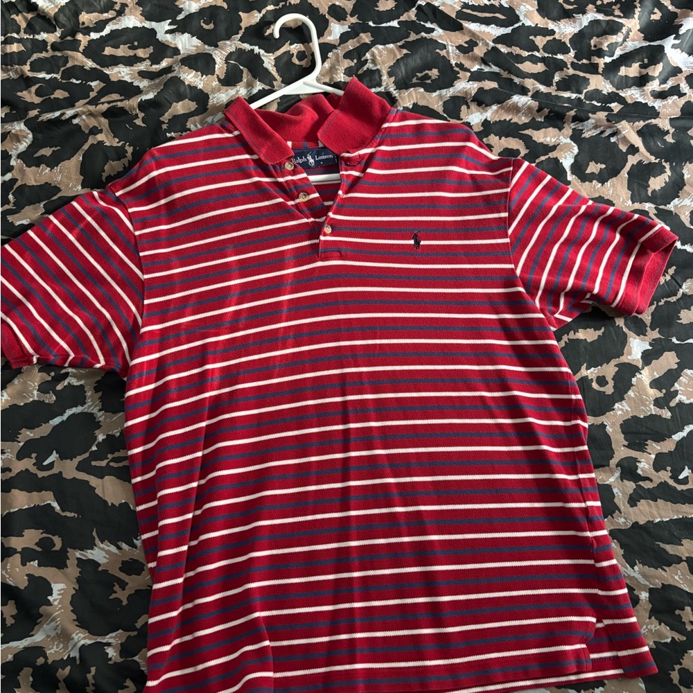 Ralph Lauren Red and White Striped Polo Shirt